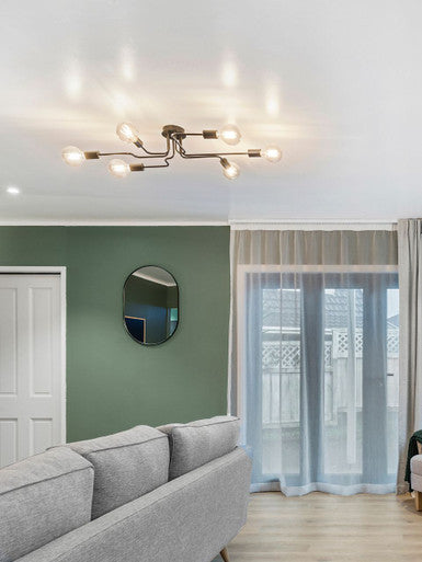 Black 6 light close to ceiling fixture