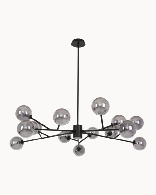 Clooney 15 Light Pendant Black with Smoke Glass