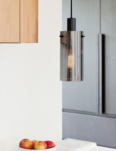 Black pendant with smoke cylinder glass