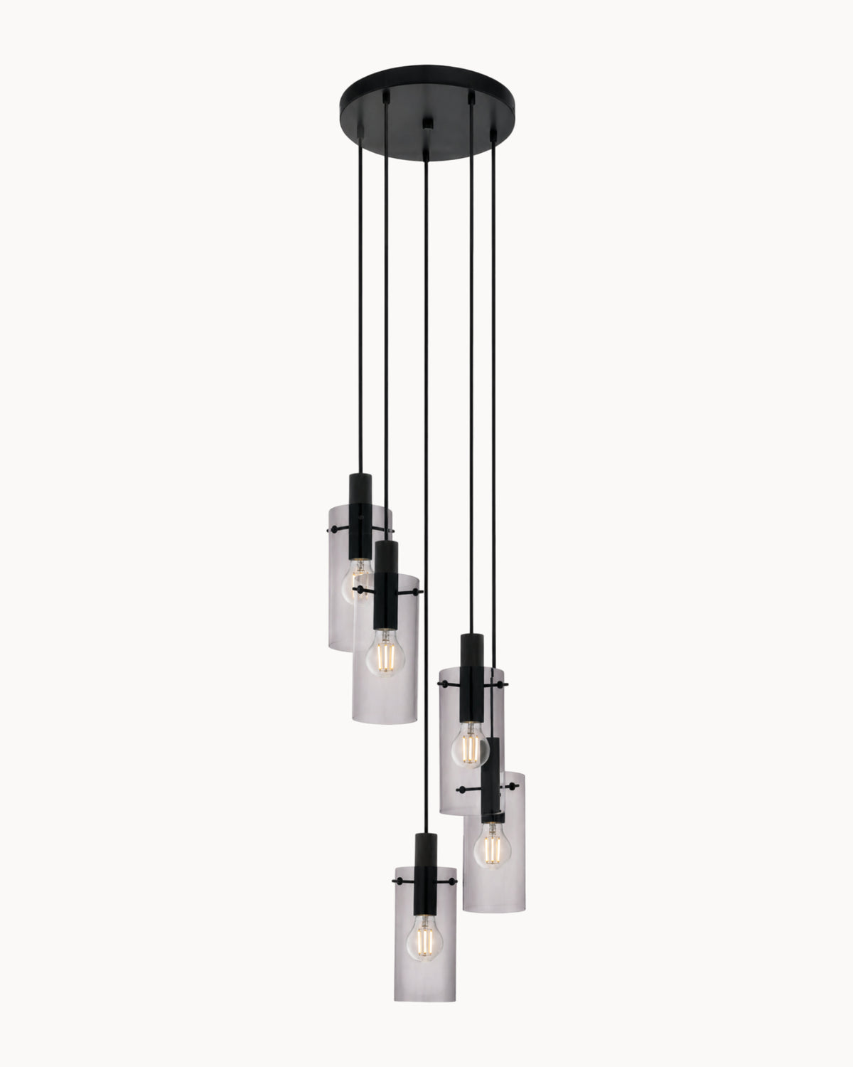 Montefino 1 5 Light Pendant Black/Smoke Glass