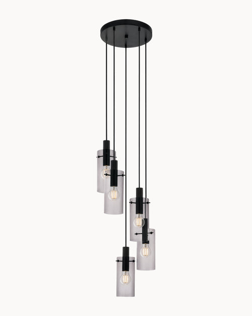 Montefino 1 5 Light Pendant Black/Smoke Glass