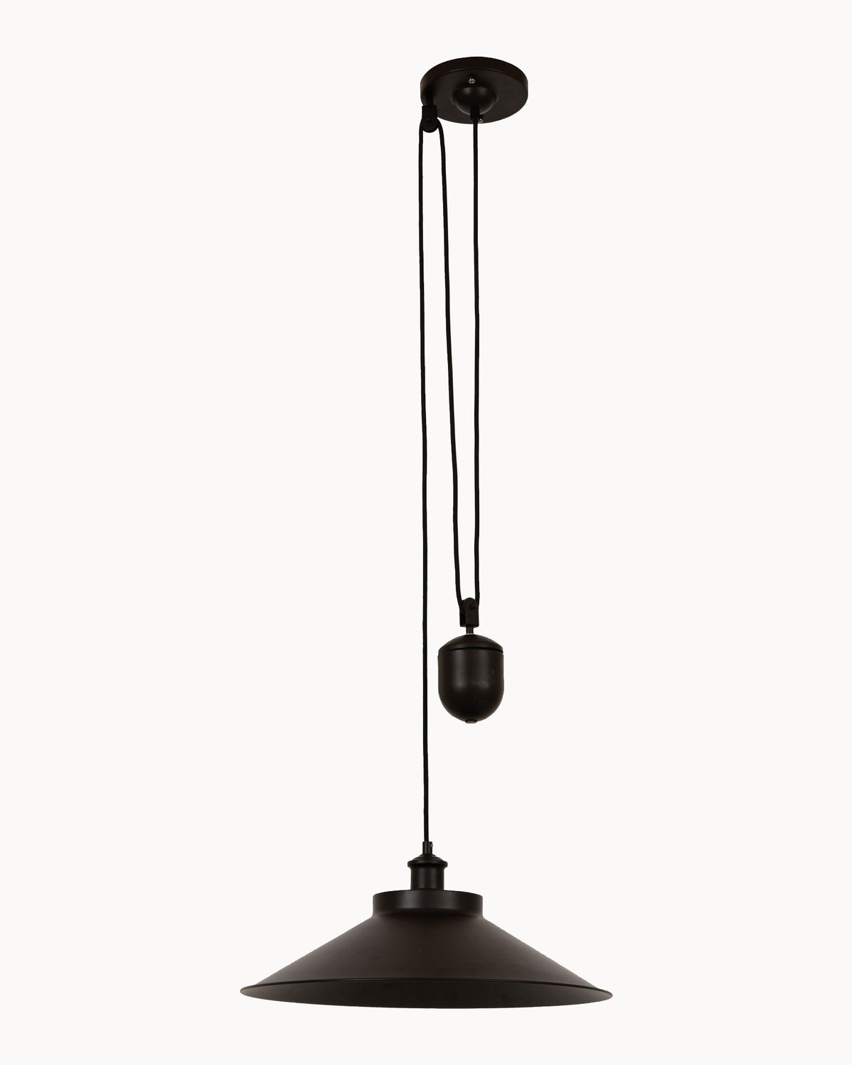 Oil rubbed bronze pendant with rise and fall pulley system