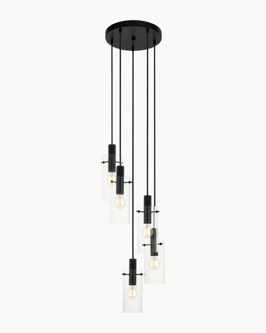 Montefino 1 5 Light Pendant Black/Clear Glass