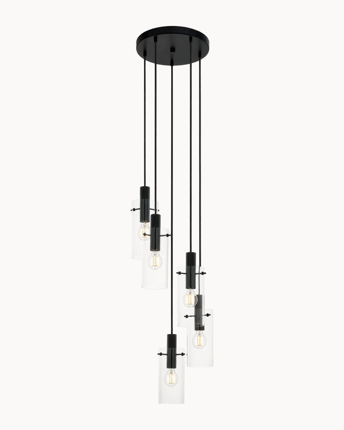 Montefino 1 5 Light Pendant Black/Clear Glass