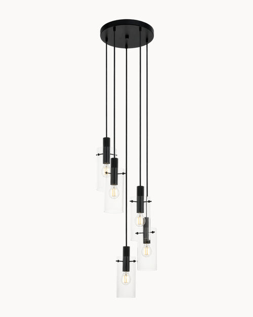 Montefino 1 5 Light Pendant Black/Clear Glass