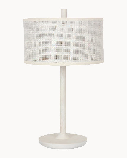 White table lamp with woven shade