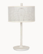 White table lamp with woven shade