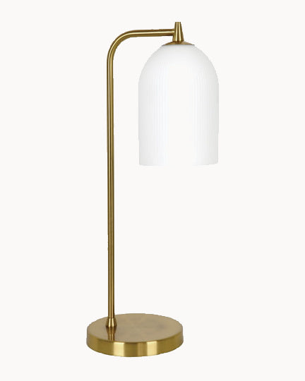 Brass table lamp with opal ribbed glass