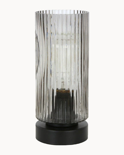 Black table lamp with ribbed smoke glass