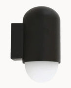 Black IP rated wall light with opal glass