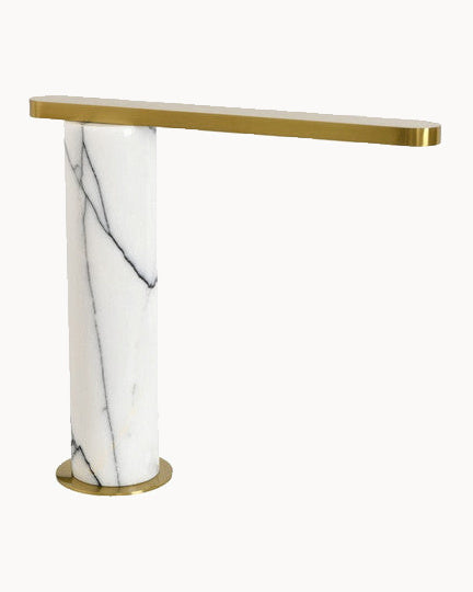 Aged brass trim with marble column table lamp