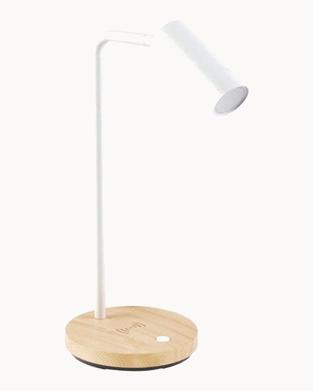 LED white with wood look base table lamp