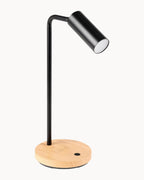 Faron Wireless Charging Table Lamp Black with Wood Look Base