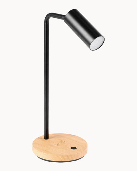 LED black with wood look base table lamp