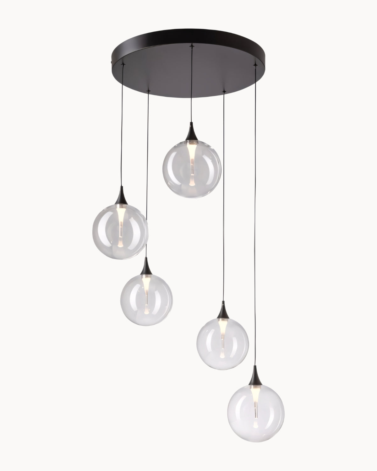Boleto 5 Light Dimmable Pendant Black with Clear Glass