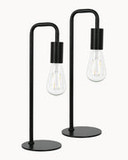 Twin pack black table lamps with u-shaped curve