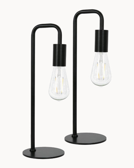 Twin pack black table lamps with u-shaped curve