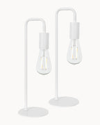 Twin pack white table lamps with u-shaped curve