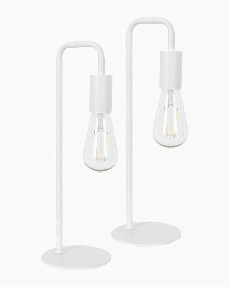 Twin pack white table lamps with u-shaped curve