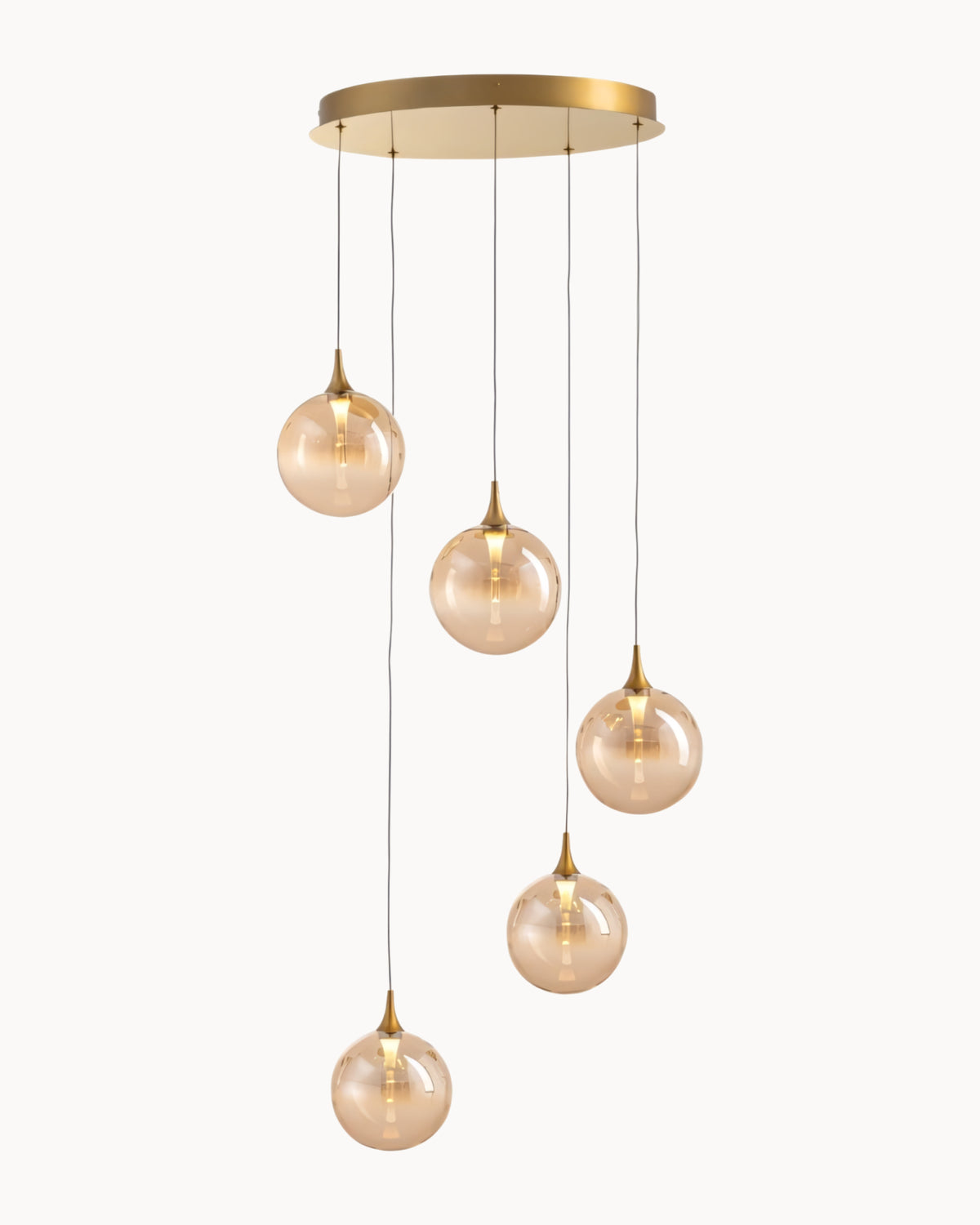 Boleto 5 Light Pendant Brass with Amber Glass