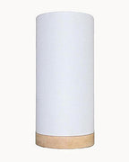 Wood trim table lamp with white fabric shade
