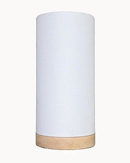 Wood trim table lamp with white fabric shade