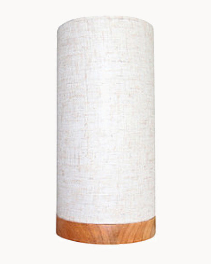 Wood trim table lamp with natural fabric shade