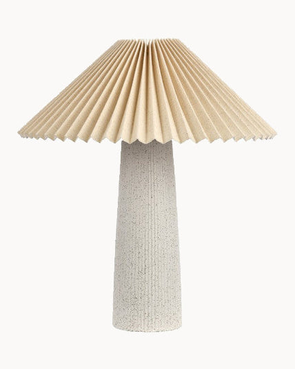 White ceramic with black dots table lamp with natural shade