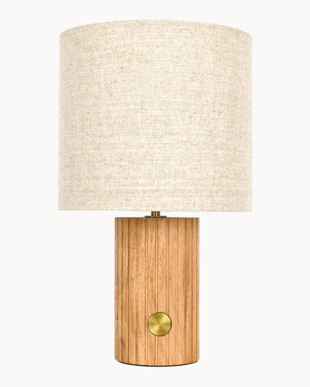 Teak table lamp with natural shade