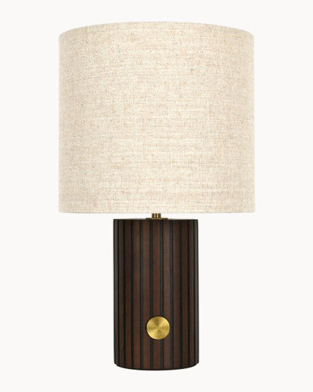 Walnut table lamp with natural Linen shade