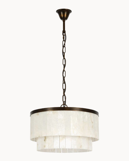 Bronze ten light pendant with alabaster glass
