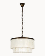 Bronze ten light pendant with alabaster glass