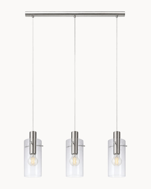 Montefino 3 Light Pendant Brushed Chrome/Clear Glass