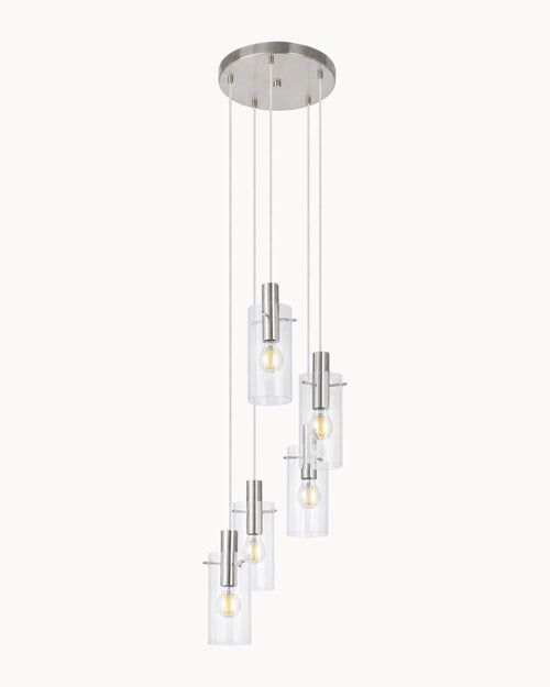 Montefino 5 Light Pendant Brushed Chrome/Clear Glass