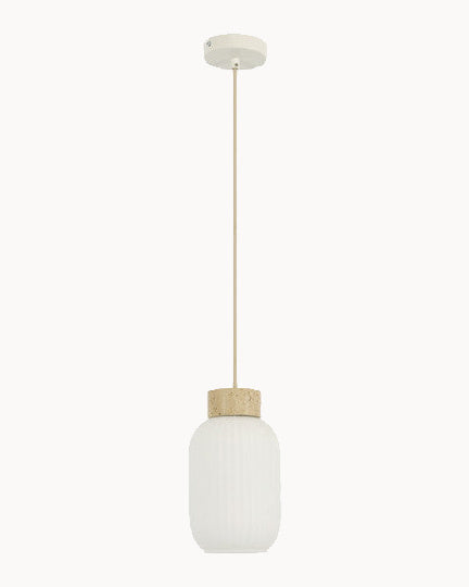 Small travertine pendant with opal glass