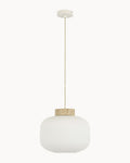 Travertine squat pendant with opal glass