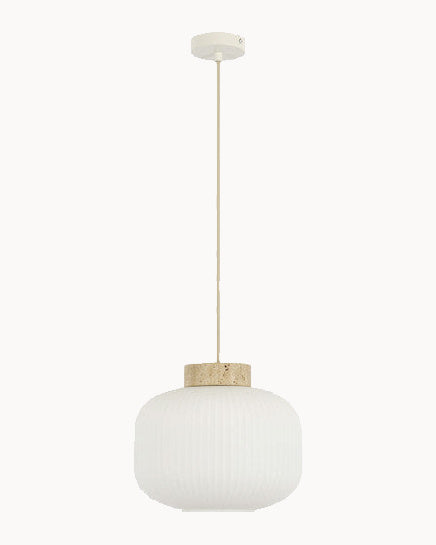 Travertine squat pendant with opal glass