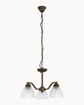 Bronze three light pendant paired with satin glass