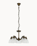 Bronze five light pendant paired with satin glass