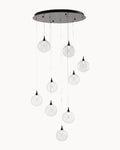 Black nine light pendant with clear glass