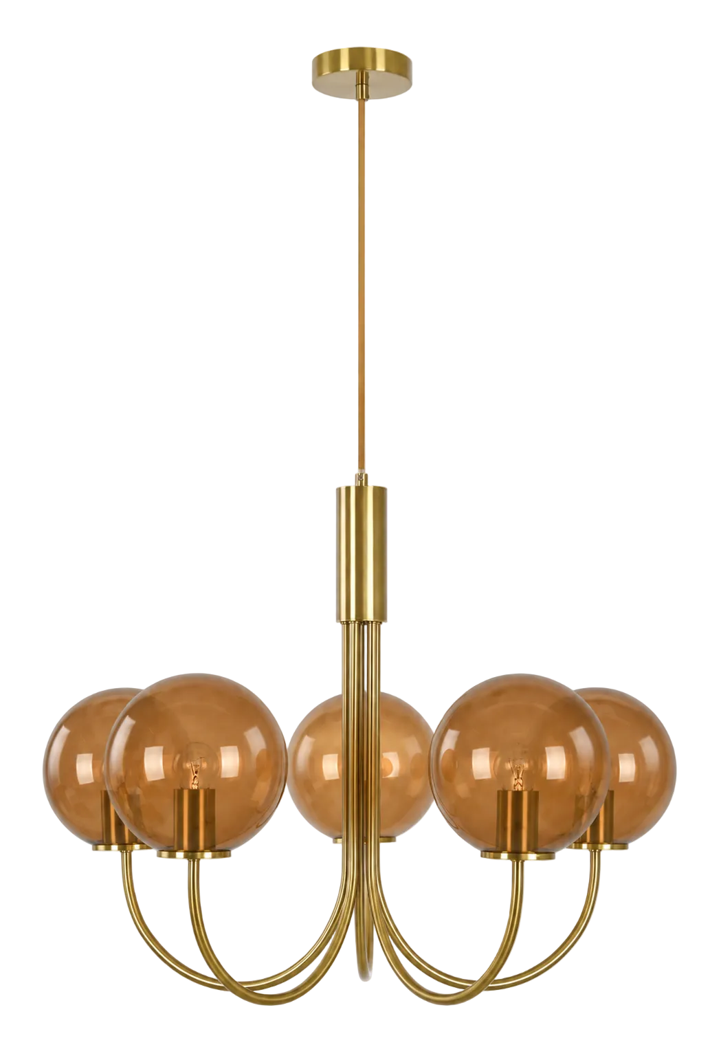 Capolino 5 Light Pendant Brass with Sepia Glass