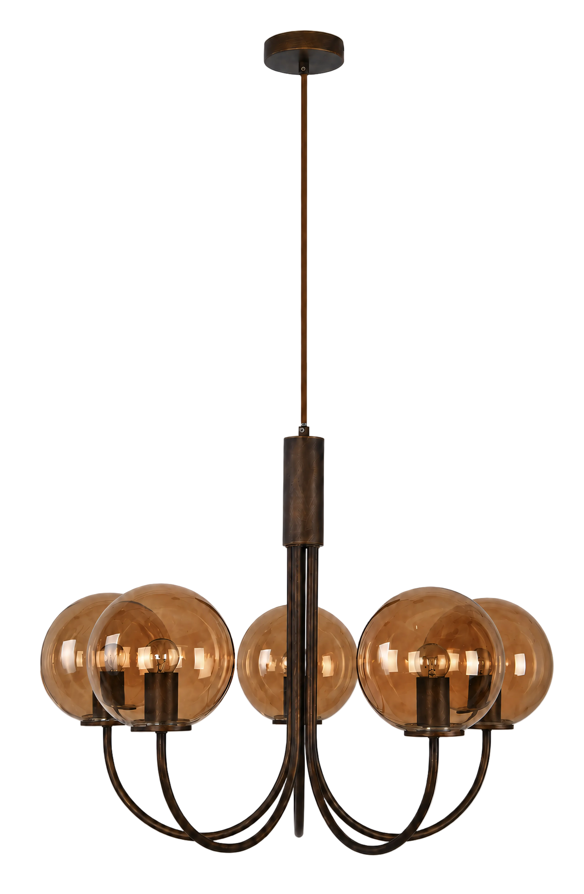 Capolino 5 Light Pendant Bronze with Sepia Glass