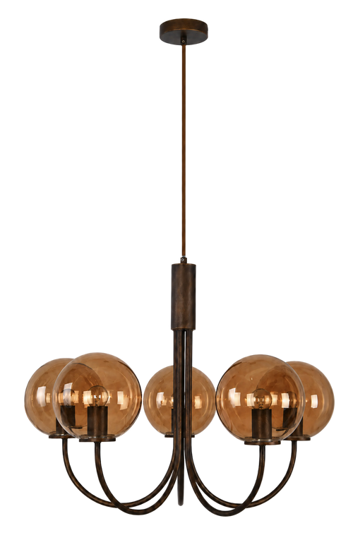 Capolino 5 Light Pendant Bronze with Sepia Glass