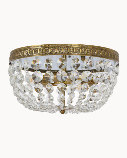 Brass ceiling mount paired with crystal droplets