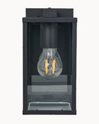 Black exterior wall light with glass panels