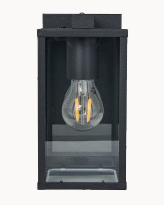 Black exterior wall light with glass panels