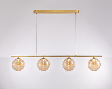 brass with amber glass led linear pendant