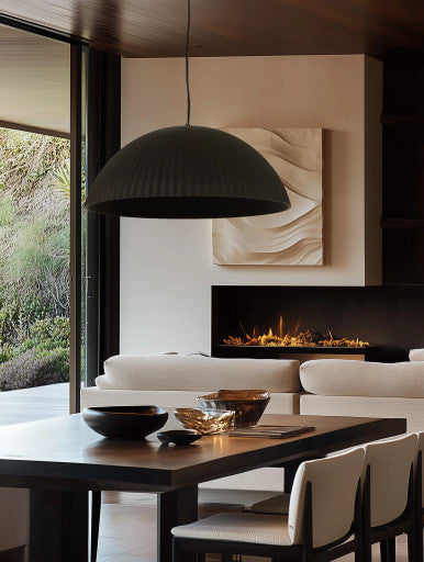 Black ribbed gypsum pendant