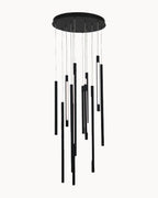 Black twelve-light linear rod pendant
