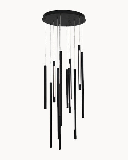 Black twelve-light linear rod pendant